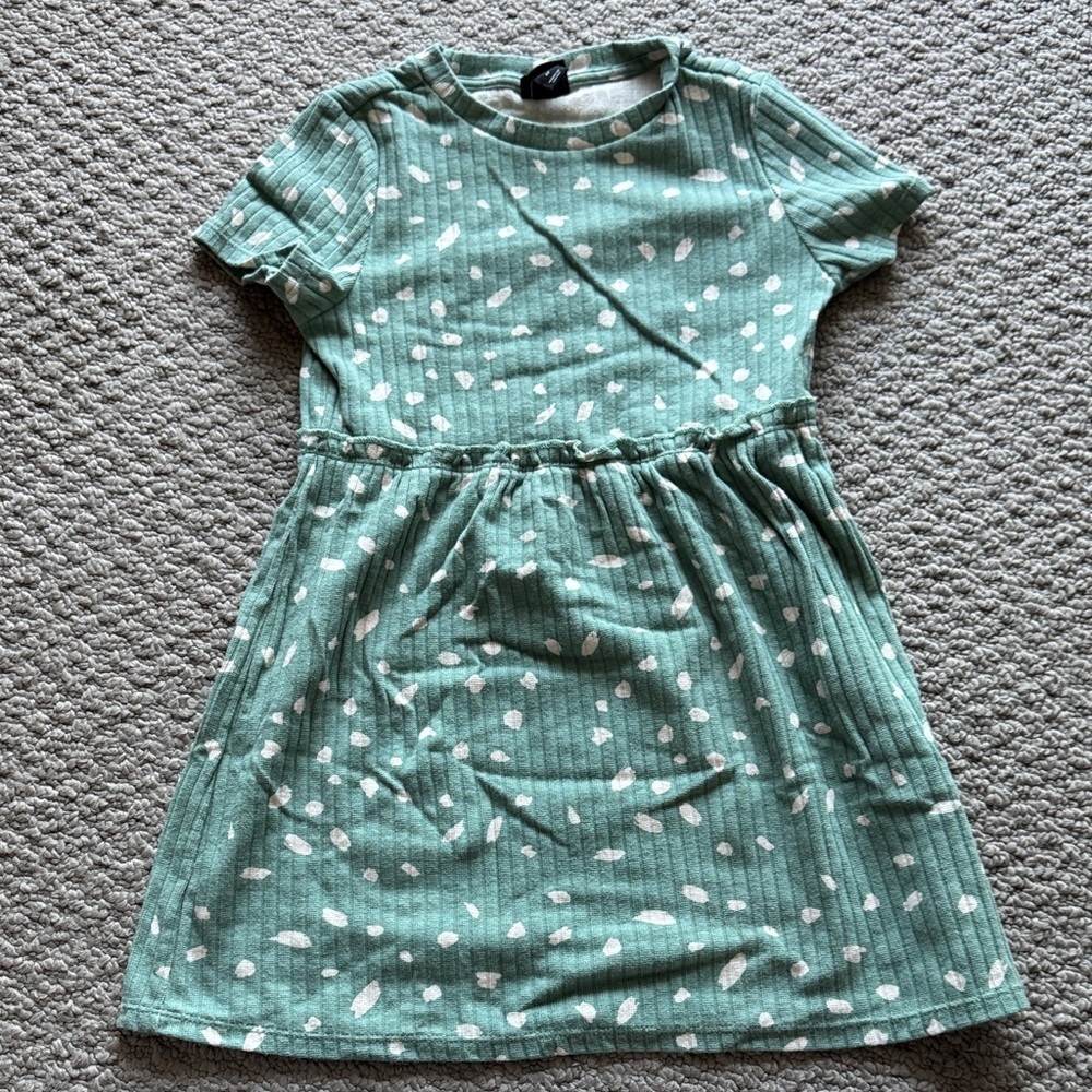 art class Mint Green Short Sleeve Dress with White Dot Print